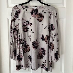 J Jill Floral Purple Boat Neck Blouse Medium 3/4 Sleeve